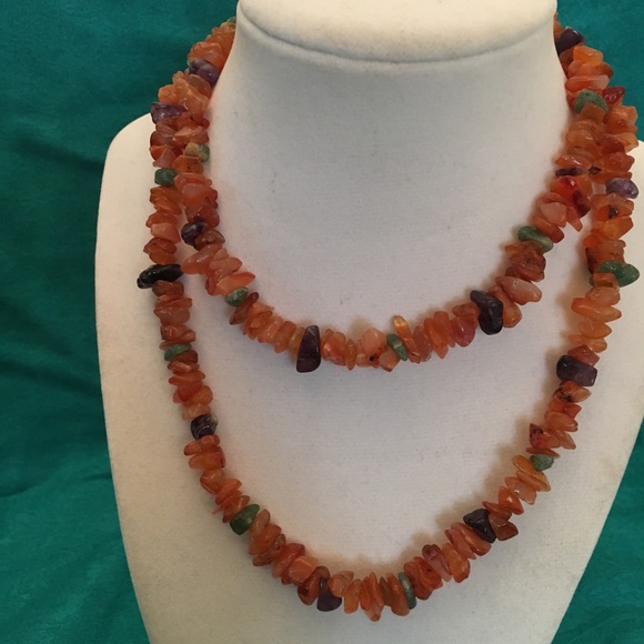 Single Strand Multicolored Gem Chip Necklace - Picture 2 of 4